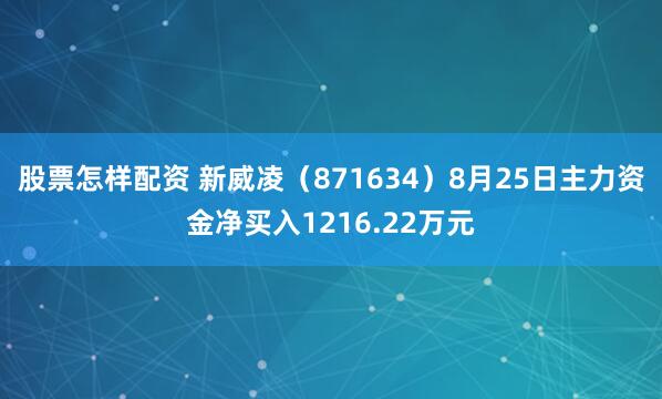 股票怎样配资 新威凌（871634）8月25日主力资金净买入1216.22万元